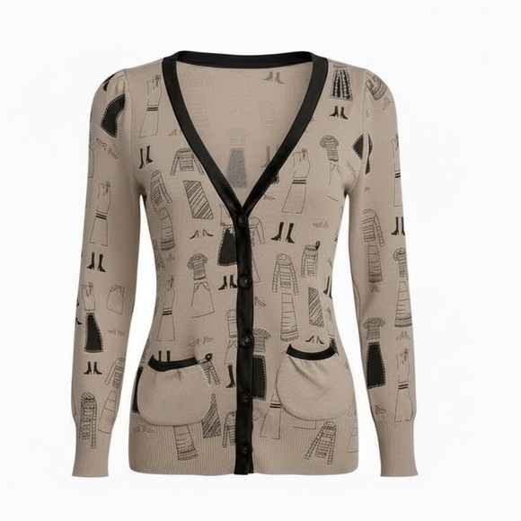 Oliver Perry Sweaters - Oliver Perry Knit Cardigan with Dress and Shoe Design Artwork Sketches Size XS